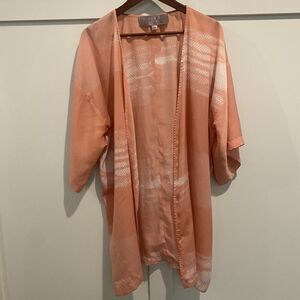 Arae Kimono Cardigan Medium Primrose Pink Art To Wear Boho Caftan Open Lagenlook